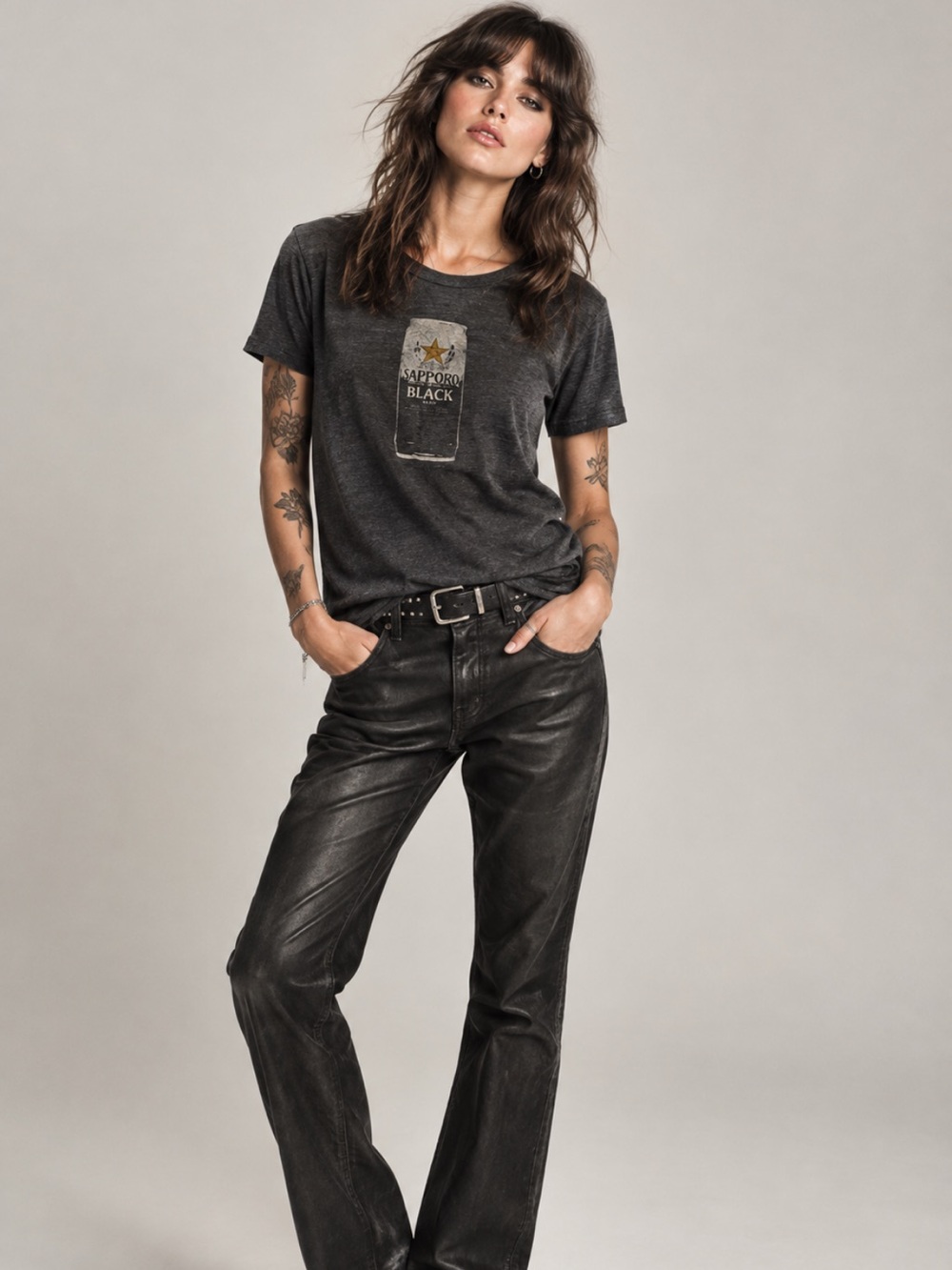 🖤5/$25 Sapporo heather grey Graphic Tee - Dark Gray with Gold Accent beer star